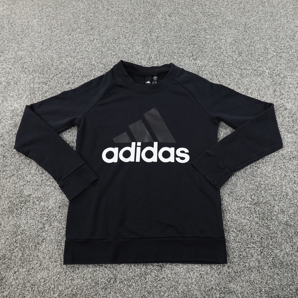 Adidas Sweater Womens M Black Logo Pullover Crewneck Sweatshirt Athletic Casuall